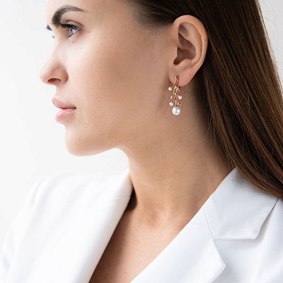 Золоті сережки з культ. прісн. перлами с02240 №5