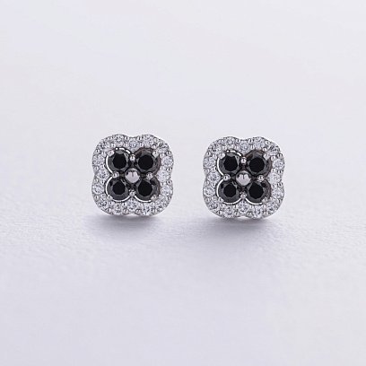 Золотые серьги - пусеты "Клевер" с бриллиантами 333821122