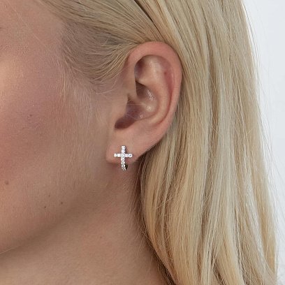 Золоті сережки "Хрестики" з діамантами сб0363nl