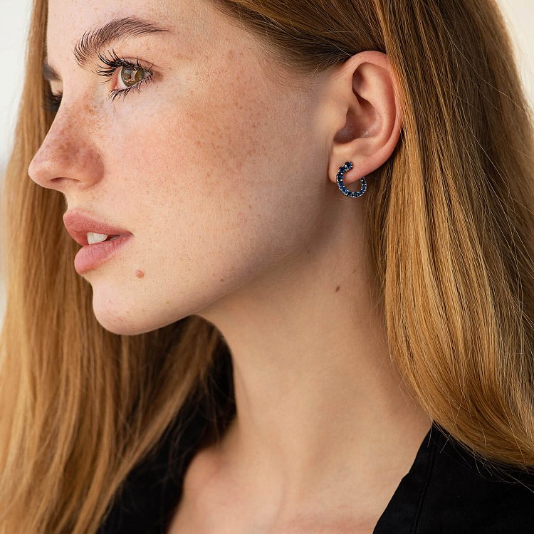 Золотые серьги - пусеты "Саманта" (сапфиры) сб0495gl от ювелирного магазина Оникс - 6