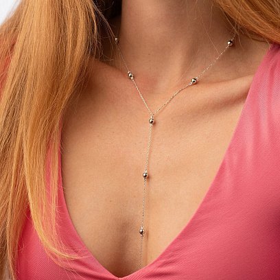 Кольє - краватка "Кульки" у білому золоті кол02573 №2