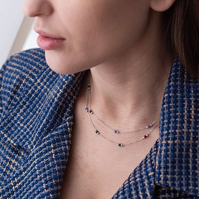 Двойное серебряное колье (разноцветные фианиты) 181114 №3