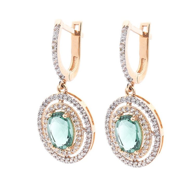 Золотые серьги с празиолитом и фианитами с04188 от ювелирного магазина Оникс - 1