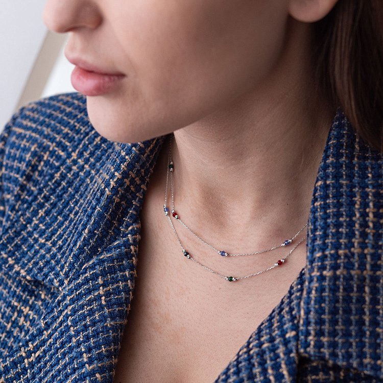 Двойное серебряное колье (разноцветные фианиты) 181114 от ювелирного магазина Оникс - 2