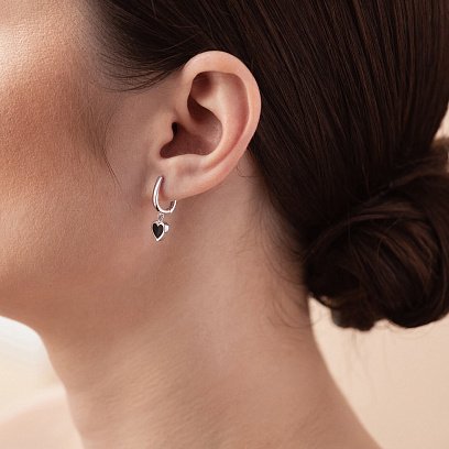 Серьги "Сердечки" в белом золоте (эмаль) с08338 №4