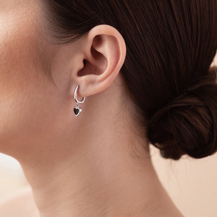 Серьги "Сердечки" в белом золоте (эмаль) с08338 от ювелирного магазина Оникс - 3