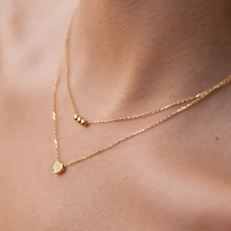 Двойное золотое колье "Шарики и сердечко" кол02301 от ювелирного магазина Оникс - 6