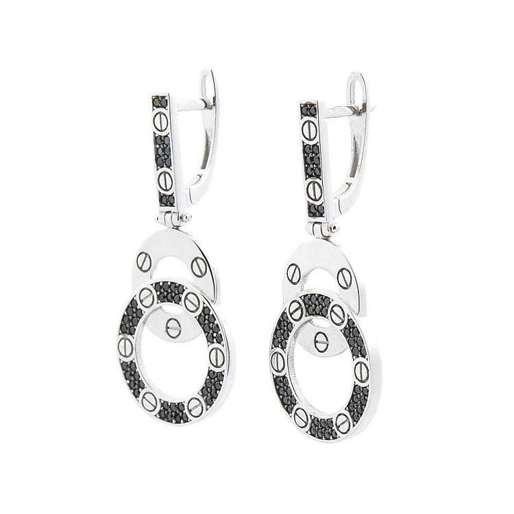 Золоті сережки з чорними фіанітами с05337 від ювелірного магазину Онікс - 1