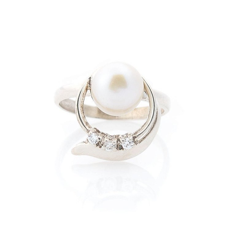 Срібний перстень з культ. прісн. перлами і фіанітами 111391 від ювелірного магазину Онікс - 2