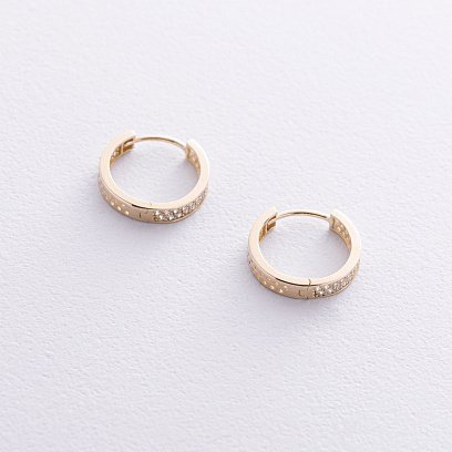 Сережки - кільця в жовтому золоті (фіаніти) с08712 №3