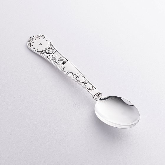 Серебряная чайная ложка "Аист с малышом" (метрика рождения) 6343-C