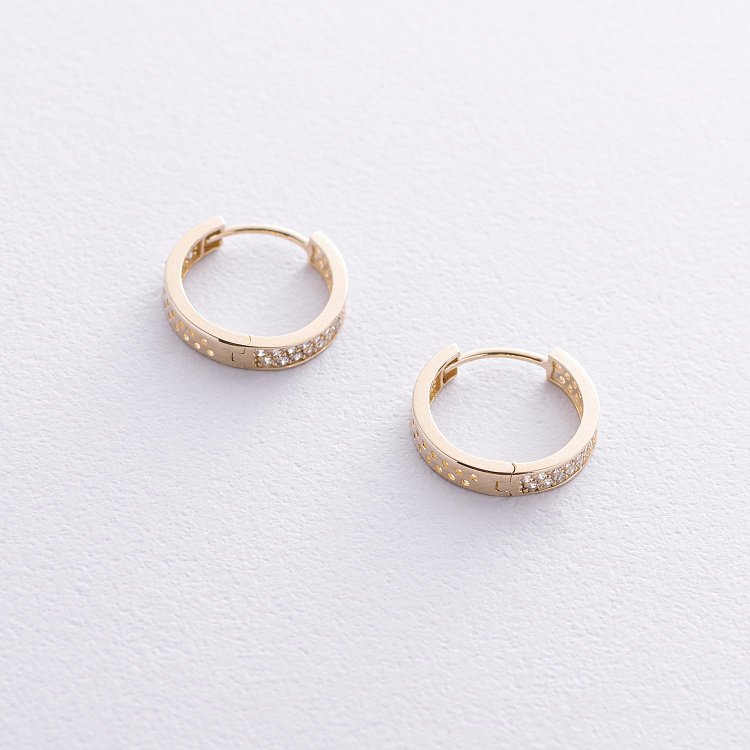 Сережки - кільця в жовтому золоті (фіаніти) с08712 від ювелірного магазину Онікс - 2