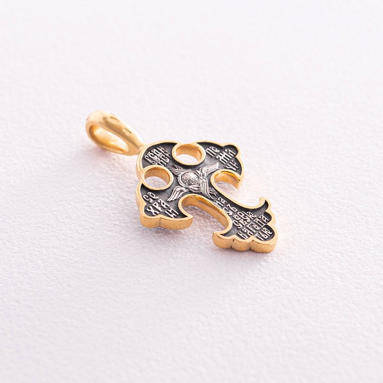 Серебряный православный крестик с позолотой "Спас Нерукотворный. Прп. Петр и Феврония Муромские. Свт. Николай Мирликийский" 131390 от ювелирного магазина Оникс - 1