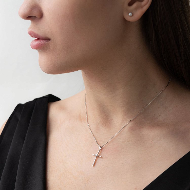 Золотий хрестик з діамантом пб0230ri від ювелірного магазину Онікс - 1