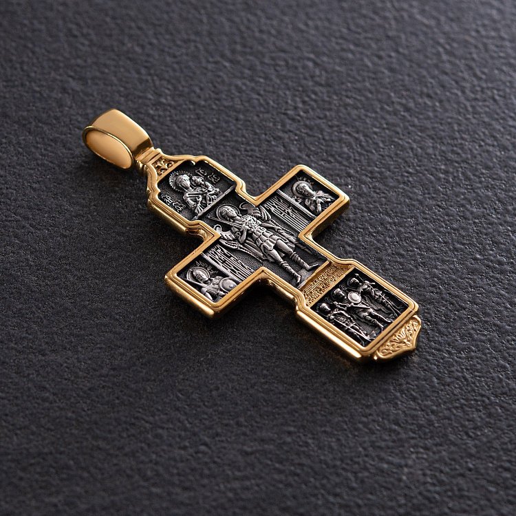Срібний хрест "Розп'яття Христове. Архангел Михаїл. Микола Чудотворець. Казанська ікона" 132721 від ювелірного магазину Онікс - 2