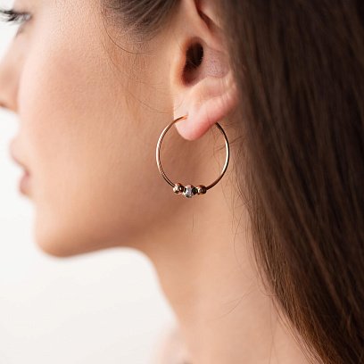 Золотые серьги - кольца с шариками с07785 №2