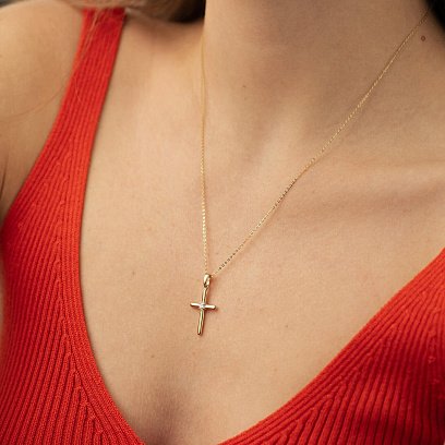 Хрестик з фіанітом (жовте золото) п03837 №2