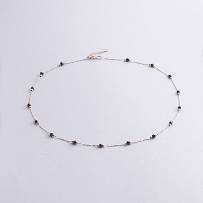 Колье "Шарики" с черными фианитами (желтое золото) кол02488
