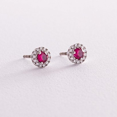 Срібні сережки - пусети з рубінами і фіанітами  2112/9р-HRUB