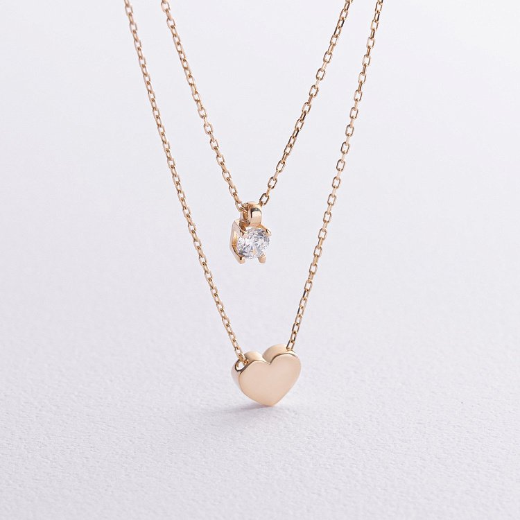 Колье "Сердце" с фианитом (желтое золото) кол02565 от ювелирного магазина Оникс - 1