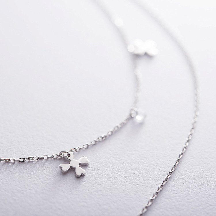 Двойное серебряное колье "Клевер" с фианитами 18936 от ювелирного магазина Оникс - 2