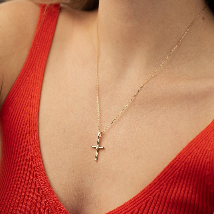 Хрестик з фіанітом (жовте золото) п03837 від ювелірного магазину Онікс - 1