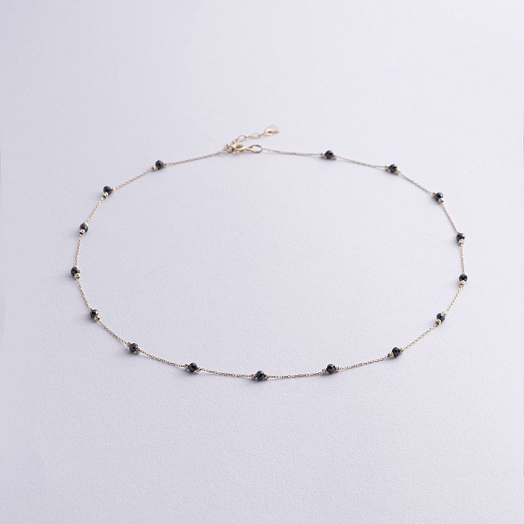 Колье "Шарики" с черными фианитами (желтое золото) кол02488 от ювелирного магазина Оникс
