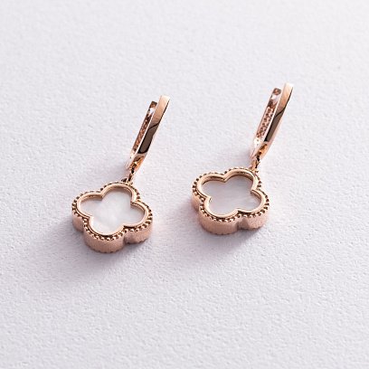 Серьги "Клевер" в красном золоте (перламутр) с07663 №3