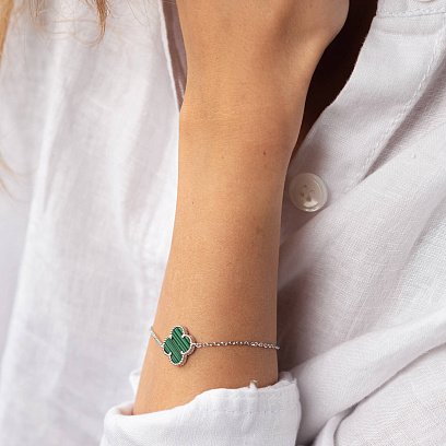 Серебряный браслет "Клевер" с малахитом 14872 №5