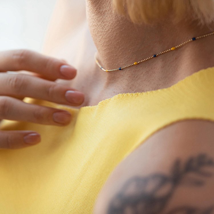 Колье в желтом золоте (синяя и желтая эмаль) кол02537 от ювелирного магазина Оникс - 9