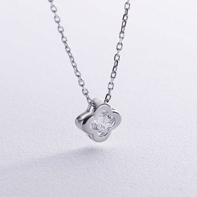 Серебряное колье "Клевер" (белый фианит) 181058