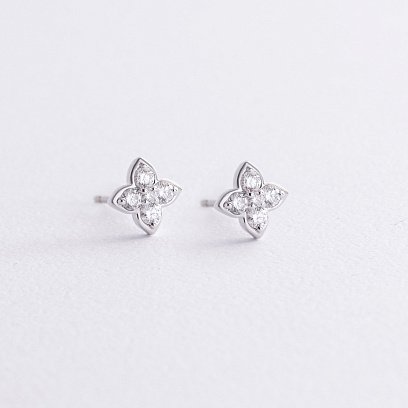 Золотые серьги - пусеты "Клевер" с бриллиантами сб0567sm