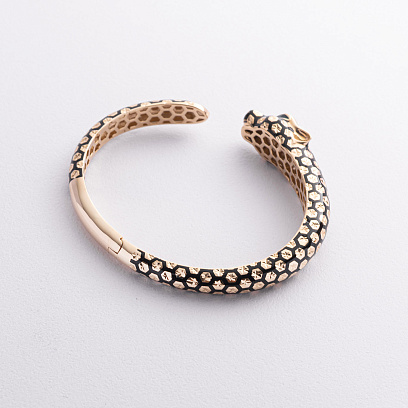 Жорсткий золотий браслет "Пантера" (емаль, фіаніти) б04928 №5