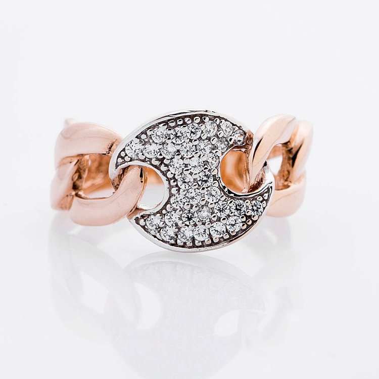 Золотое кольцо с фианитами к01417 от ювелирного магазина Оникс - 1