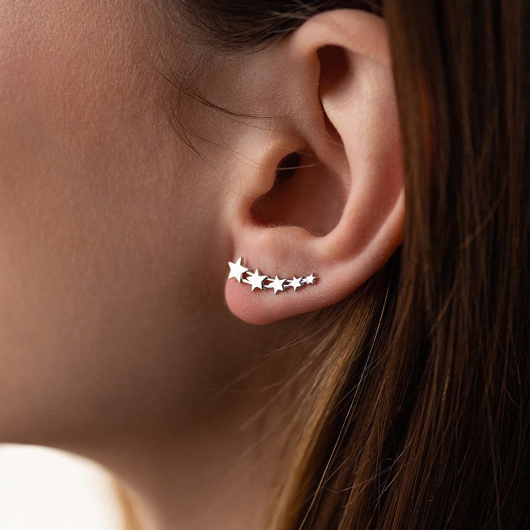 Сережки - клаймбери "Зірочки" у білому золоті с08217 від ювелірного магазину Онікс