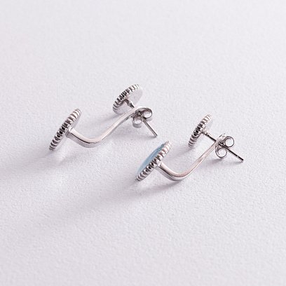 Срібні сережки - джекети з емаллю 122317 №3