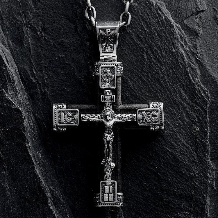 Срібний хрест "Розп'яття. Спаси та Збережи" з ебеновим деревом mini 1061 від ювелірного магазину Онікс - 7