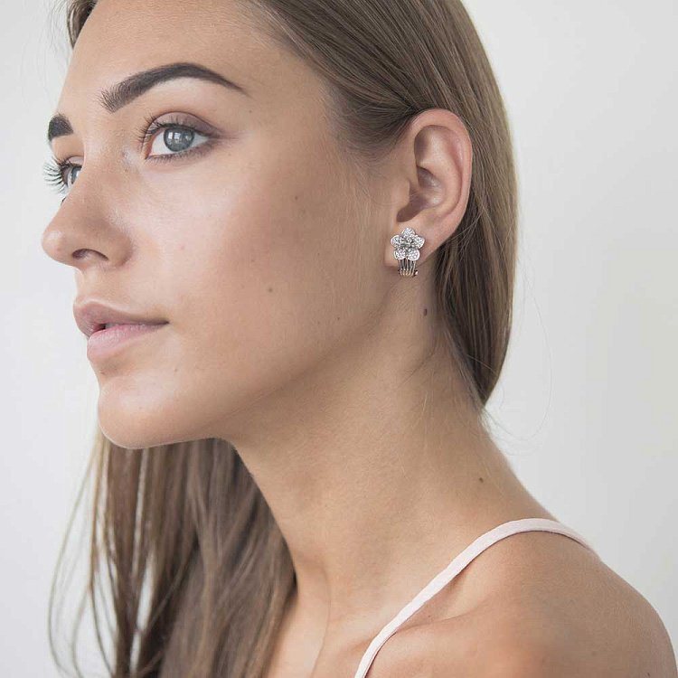 Золоті сережки "Квіточки" з фіанітами с02267 від ювелірного магазину Онікс - 5