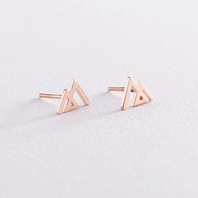 Серьги - пусеты "Горы" в красном золоте с07443