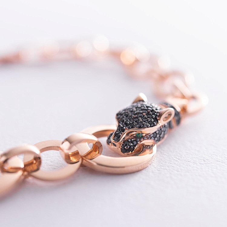 Золотий браслет "Пантера" (чорні фіаніти) б04586 від ювелірного магазину Онікс - 4