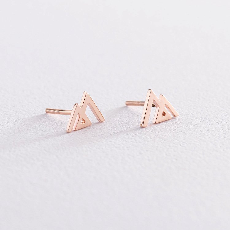 Серьги - пусеты "Горы" в красном золоте с07443 от ювелирного магазина Оникс