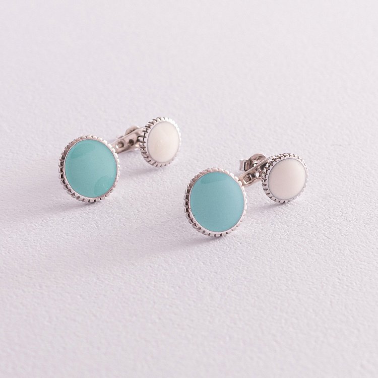 Серебряные серьги "Круиз" с эмалью 122216 от ювелирного магазина Оникс - 1