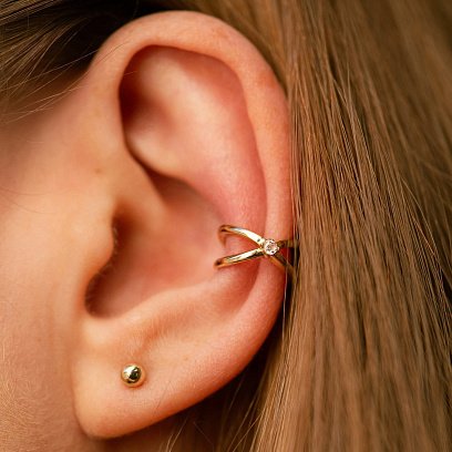 Сережки - пусети "Кульки" в жовтому золоті (0.4 см) с07322 №14