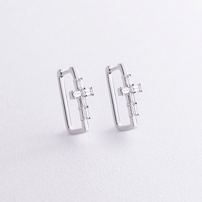Золоті сережки "Хрестики" з діамантами сб0561ri