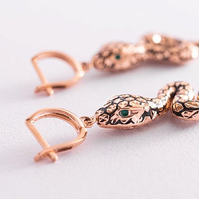 Золотые серьги "Змеи" (эмаль) с07714 №6