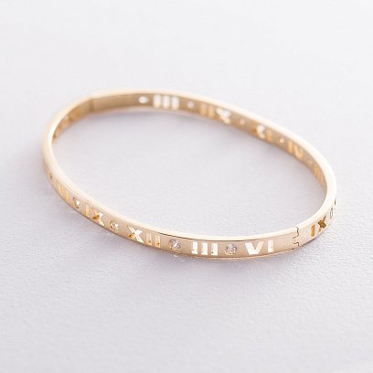 Жорсткий золотий браслет "Римські цифри" з фіанітами б03895