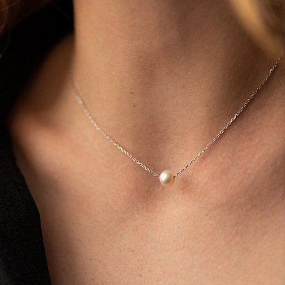 Серебряное колье "Жемчужина на цепочке" 181269