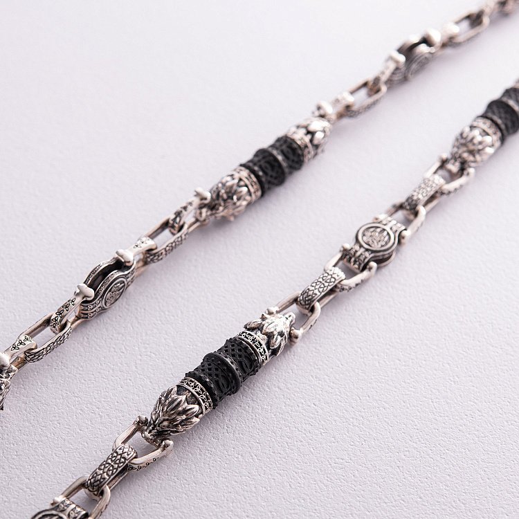 Чоловічий срібний ланцюжок "Вовки" з ебеновим деревом 812 від ювелірного магазину Онікс - 2