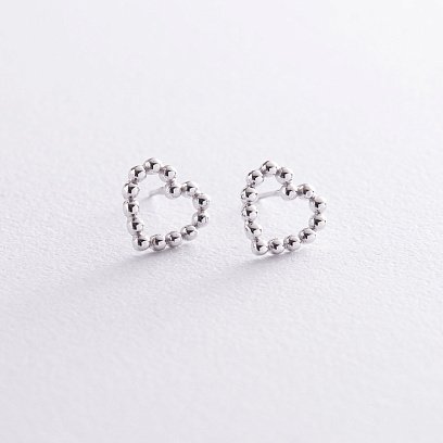 Сережки-пусети "Закохані серця" в білому золоті с06897