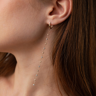 Серьги "Шарики на цепочке" (красное, белое золото) с09371 №7